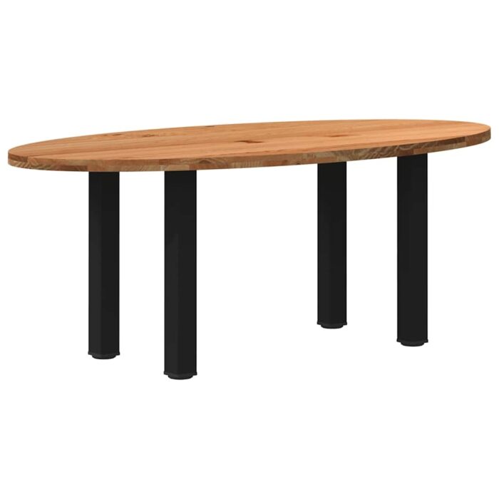 Table à manger marron clair bois de chêne massif ovale – Image 1