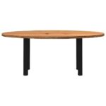 Table à manger marron clair bois de chêne massif ovale – Image 2