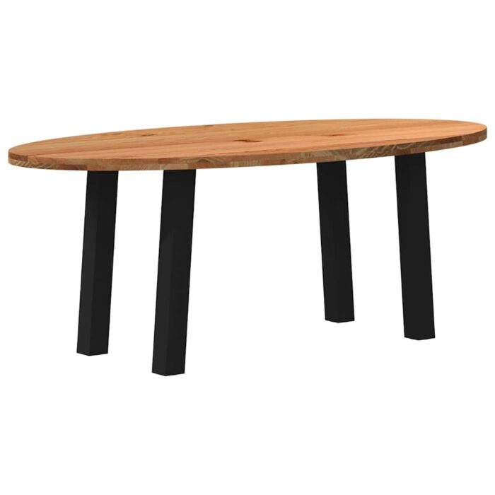 Table à manger marron clair bois de chêne massif ovale – Image 1