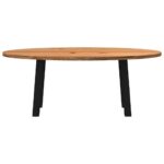 Table à manger marron clair bois de chêne massif ovale – Image 2