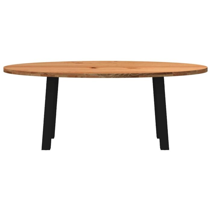 Table à manger marron clair bois de chêne massif ovale – Image 2