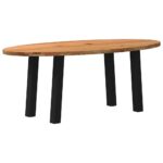 Table à manger marron clair bois de chêne massif ovale – Image 4