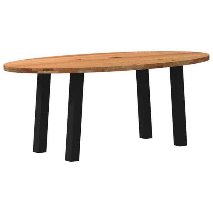 Table à manger marron clair bois de chêne massif ovale – Image 4
