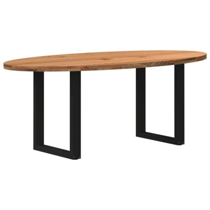 Table à manger marron clair bois de chêne massif ovale