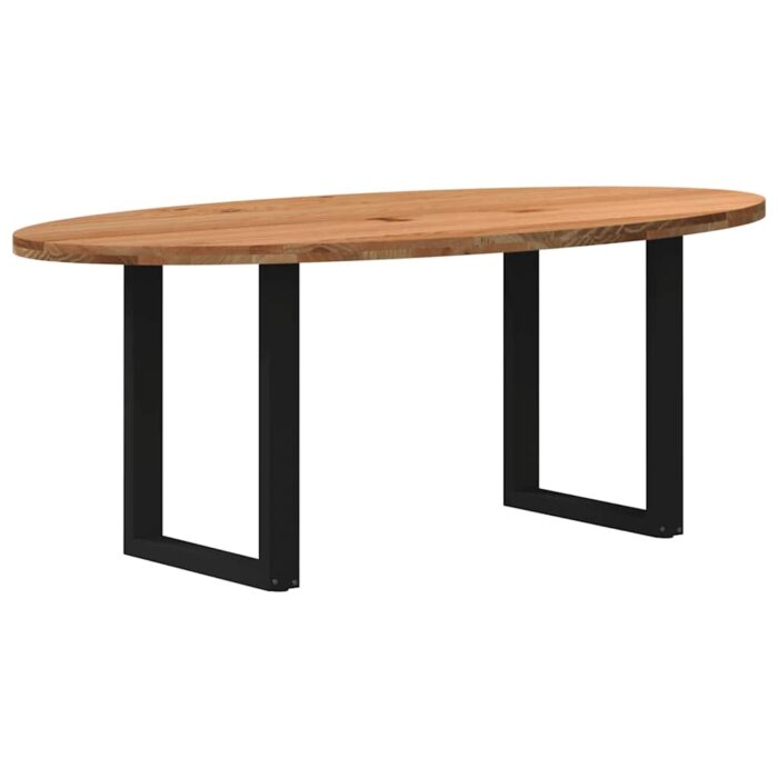 Table à manger marron clair bois de chêne massif ovale – Image 1