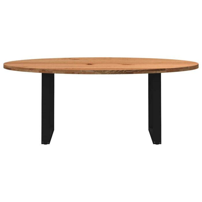 Table à manger marron clair bois de chêne massif ovale – Image 2