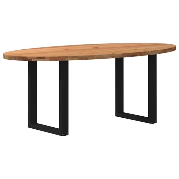 Table à manger marron clair bois de chêne massif ovale – Image 4