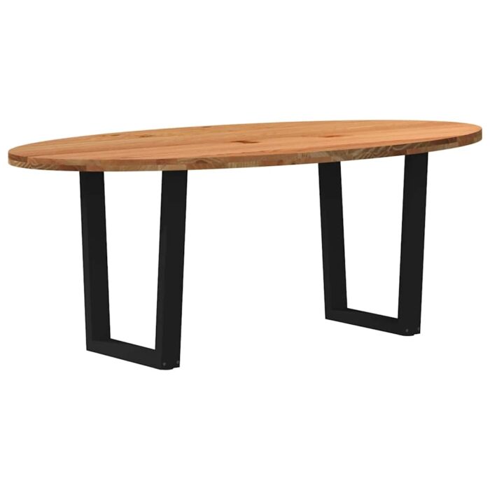 Table à manger marron clair bois de chêne massif ovale – Image 1