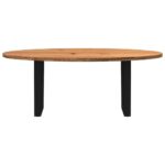 Table à manger marron clair bois de chêne massif ovale – Image 2