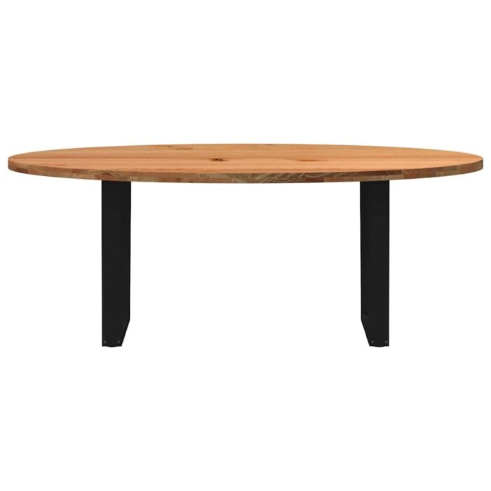 Table à manger marron clair bois de chêne massif ovale – Image 2
