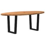 Table à manger marron clair bois de chêne massif ovale – Image 4