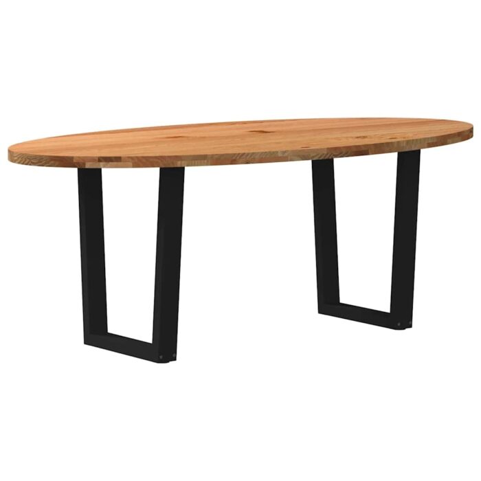 Table à manger marron clair bois de chêne massif ovale – Image 4