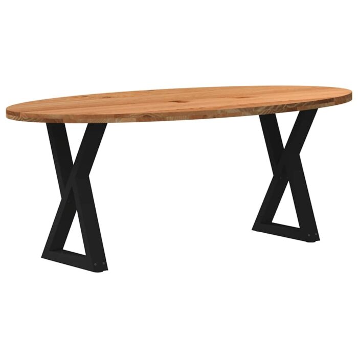 Table à manger marron clair bois de chêne massif ovale – Image 1