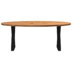 Table à manger marron clair bois de chêne massif ovale – Image 2