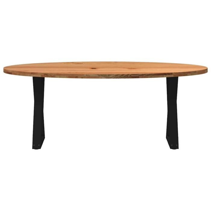 Table à manger marron clair bois de chêne massif ovale – Image 2