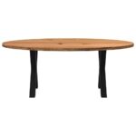 Table à manger marron clair bois de chêne massif ovale – Image 2