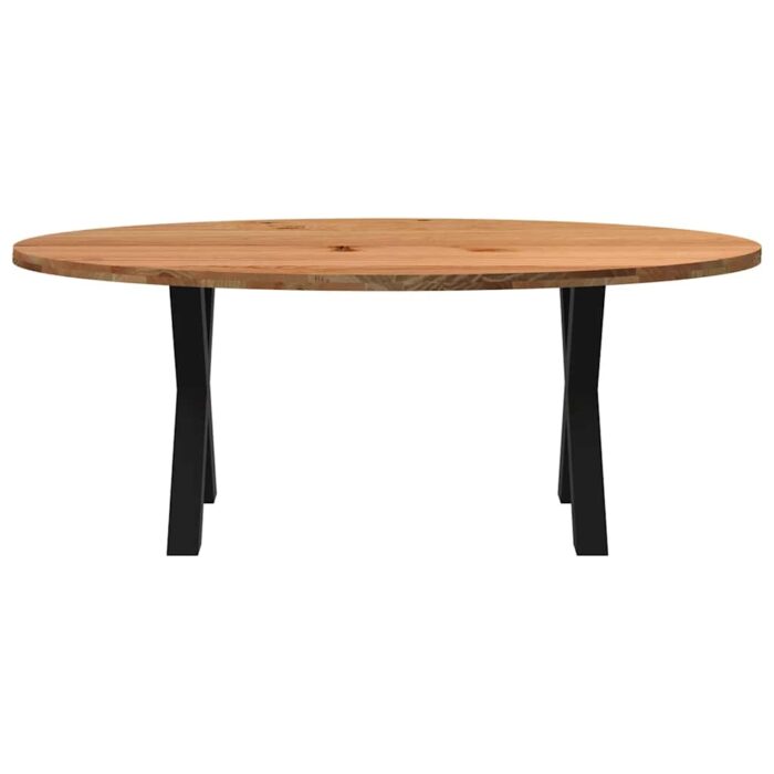 Table à manger marron clair bois de chêne massif ovale – Image 2