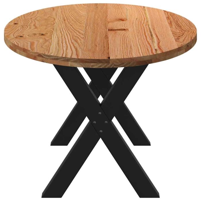 Table à manger marron clair bois de chêne massif ovale – Image 4