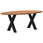 Table à manger marron clair bois de chêne massif ovale – Image 5