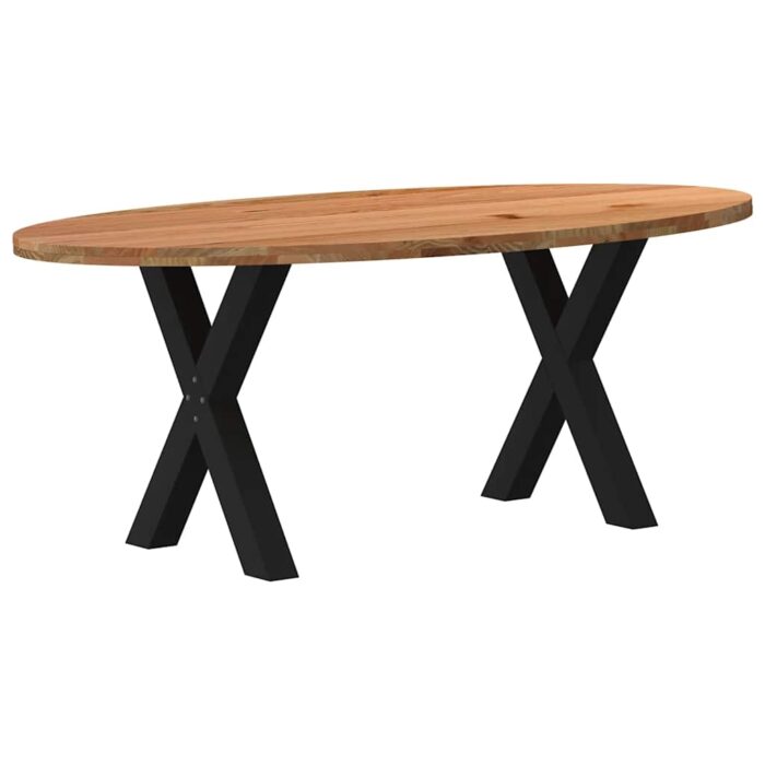 Table à manger marron clair bois de chêne massif ovale – Image 5