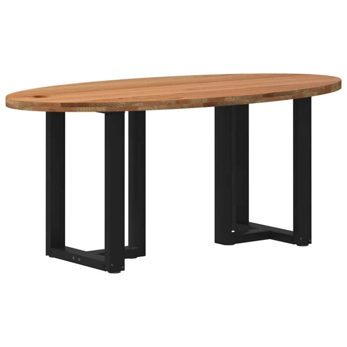 Table à manger marron clair bois de chêne massif ovale – Image 1
