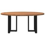 Table à manger marron clair bois de chêne massif ovale – Image 2