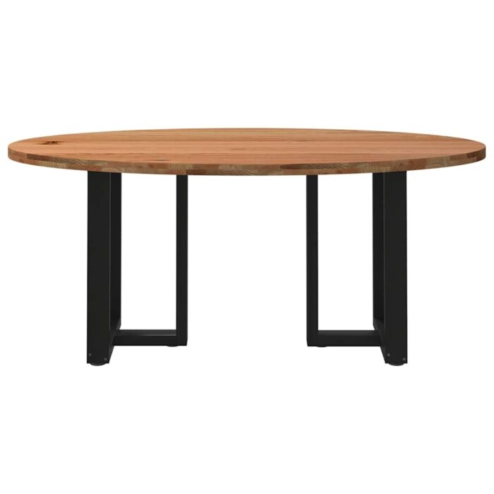 Table à manger marron clair bois de chêne massif ovale – Image 2