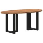 Table à manger marron clair bois de chêne massif ovale – Image 5
