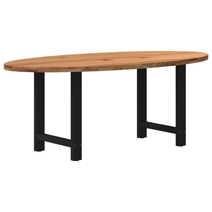 Table à manger marron clair bois de chêne massif ovale – Image 1