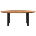 Table à manger marron clair bois de chêne massif ovale – Image 2