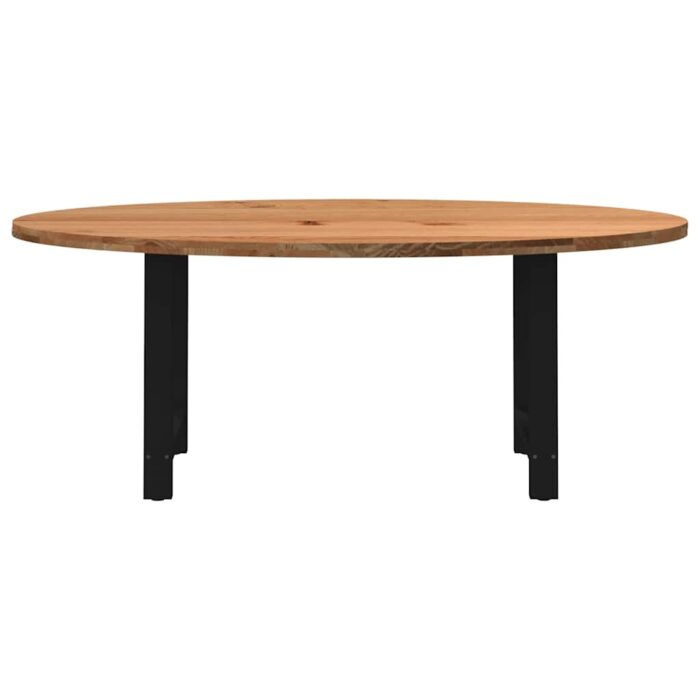Table à manger marron clair bois de chêne massif ovale – Image 2