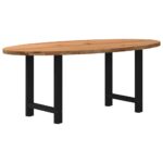 Table à manger marron clair bois de chêne massif ovale – Image 4