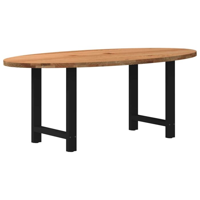 Table à manger marron clair bois de chêne massif ovale – Image 4