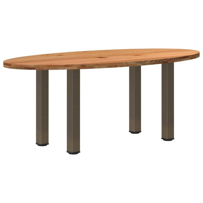 Table à manger marron clair bois de chêne massif ovale – Image 1