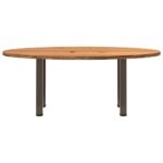 Table à manger marron clair bois de chêne massif ovale – Image 2