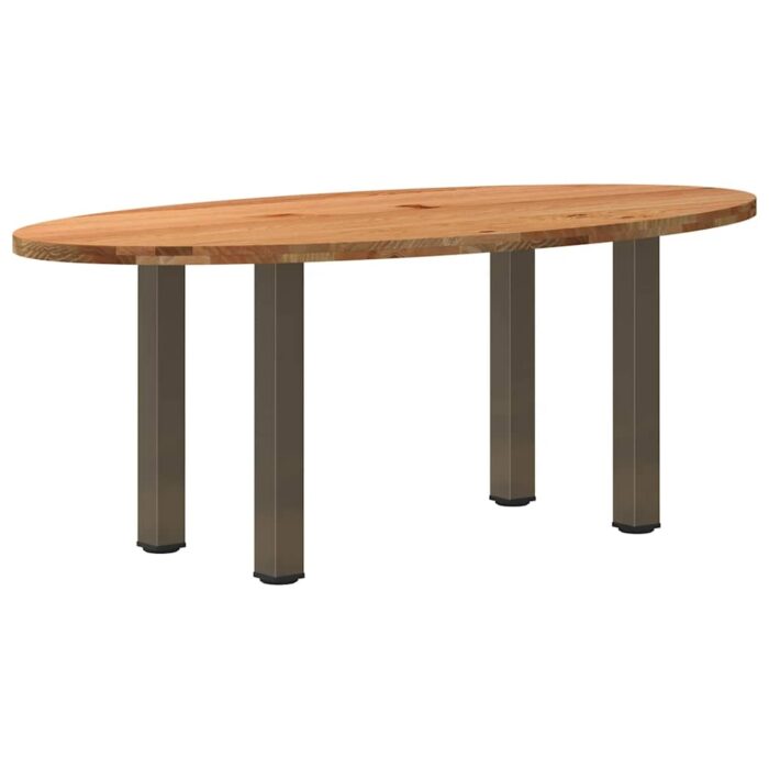 Table à manger marron clair bois de chêne massif ovale – Image 4