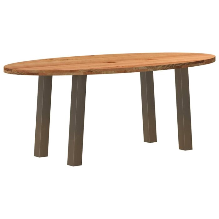 Table à manger marron clair bois de chêne massif ovale – Image 1