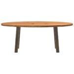 Table à manger marron clair bois de chêne massif ovale – Image 2