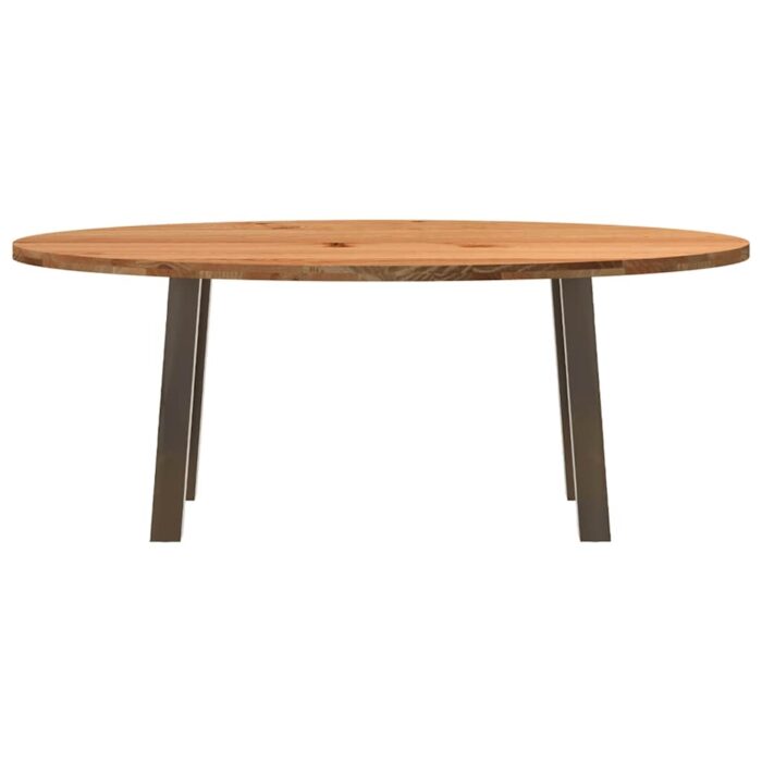 Table à manger marron clair bois de chêne massif ovale – Image 2