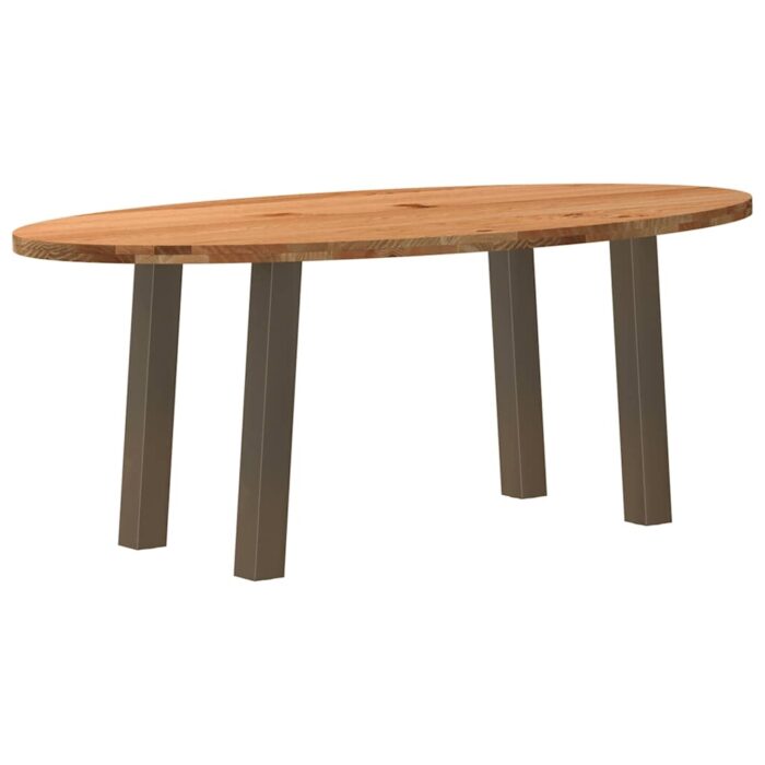 Table à manger marron clair bois de chêne massif ovale – Image 4