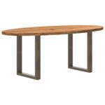 Table à manger marron clair bois de chêne massif ovale