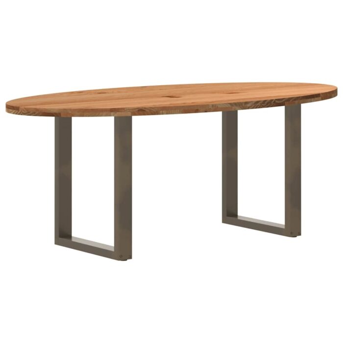 Table à manger marron clair bois de chêne massif ovale – Image 1