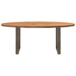Table à manger marron clair bois de chêne massif ovale – Image 2