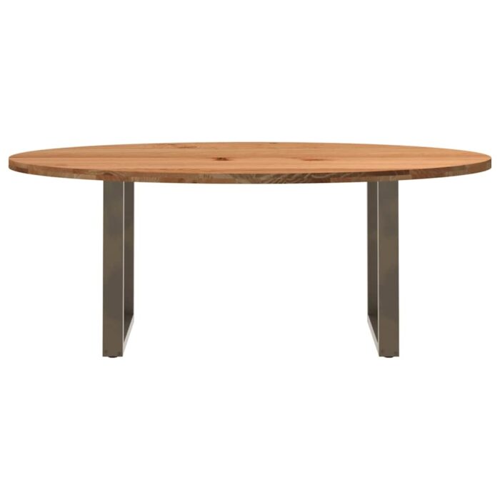 Table à manger marron clair bois de chêne massif ovale – Image 2