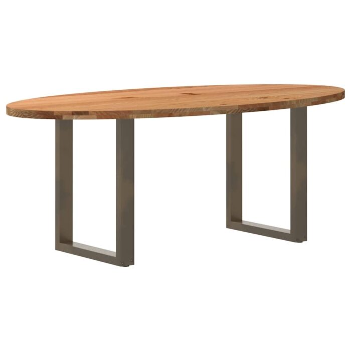 Table à manger marron clair bois de chêne massif ovale – Image 4