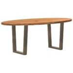 Table à manger marron clair bois de chêne massif ovale