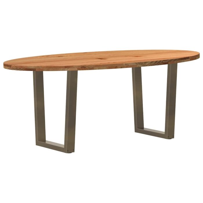 Table à manger marron clair bois de chêne massif ovale – Image 1