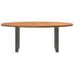 Table à manger marron clair bois de chêne massif ovale – Image 2