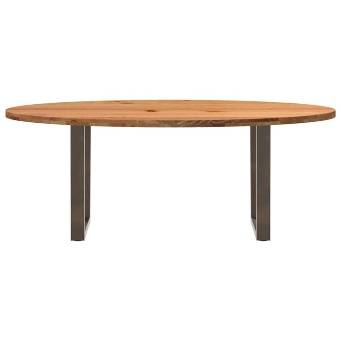 Table à manger marron clair bois de chêne massif ovale – Image 2