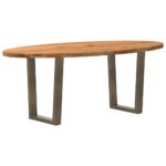 Table à manger marron clair bois de chêne massif ovale – Image 4